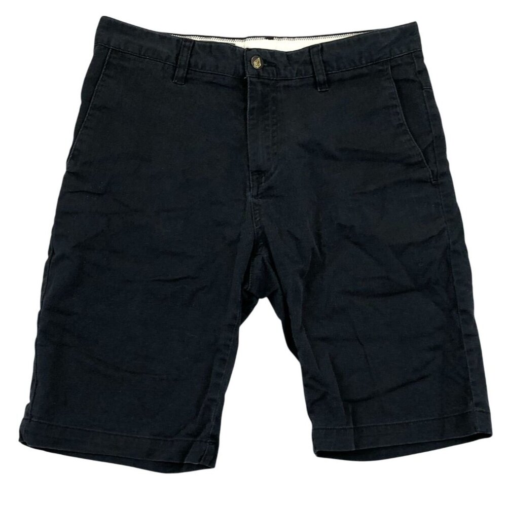 Volcom Mens Chino Shorts Size 30 Flat Front Casula Summer Pockets Black Cotton